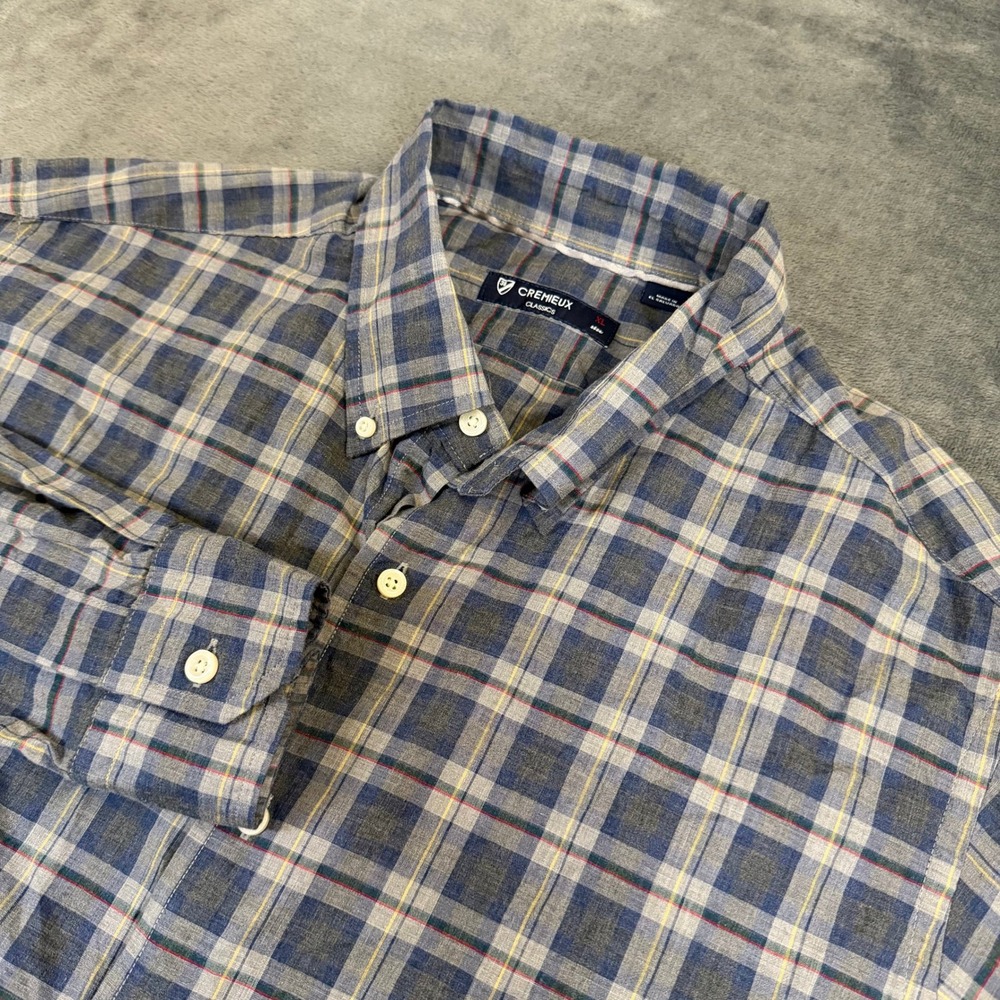 Cremieux Classics Plaid Button Up Shirt Mens Extra Large Blue Cotton Long Sleeve
